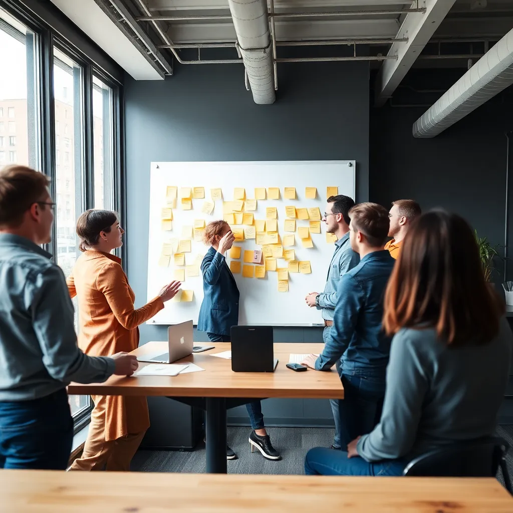 Team dat samenwerkt aan een agile bord in een Nederlandse startup