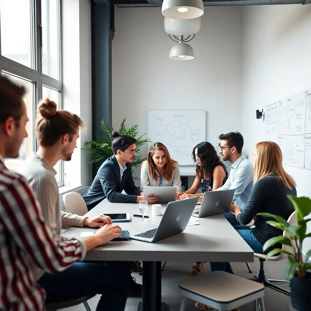 Team werkt aan innovatieve oplossing in startup kantoor