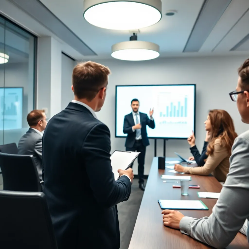 Ondernemer presenteert bedrijfsplan aan investeerders